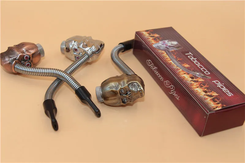 1pcs free shipping USA New Metal Skull Head Smoking Pipes Lights Touch