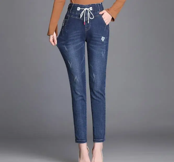 

Blue Vintage Flare Leg Jeans Women 2019 Spring High Waist Belted Denim Pants Ladies Solid Stretchy Zip Up Trousers