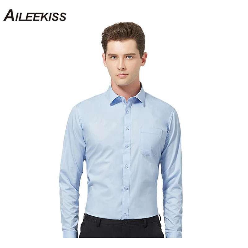AILEEKISS Демисезонный Повседневное Новинка г. Модные Офисные мужские однотонные рубашки бренд Длинный рукав платье Тонкий футболки Мужской топы XT765