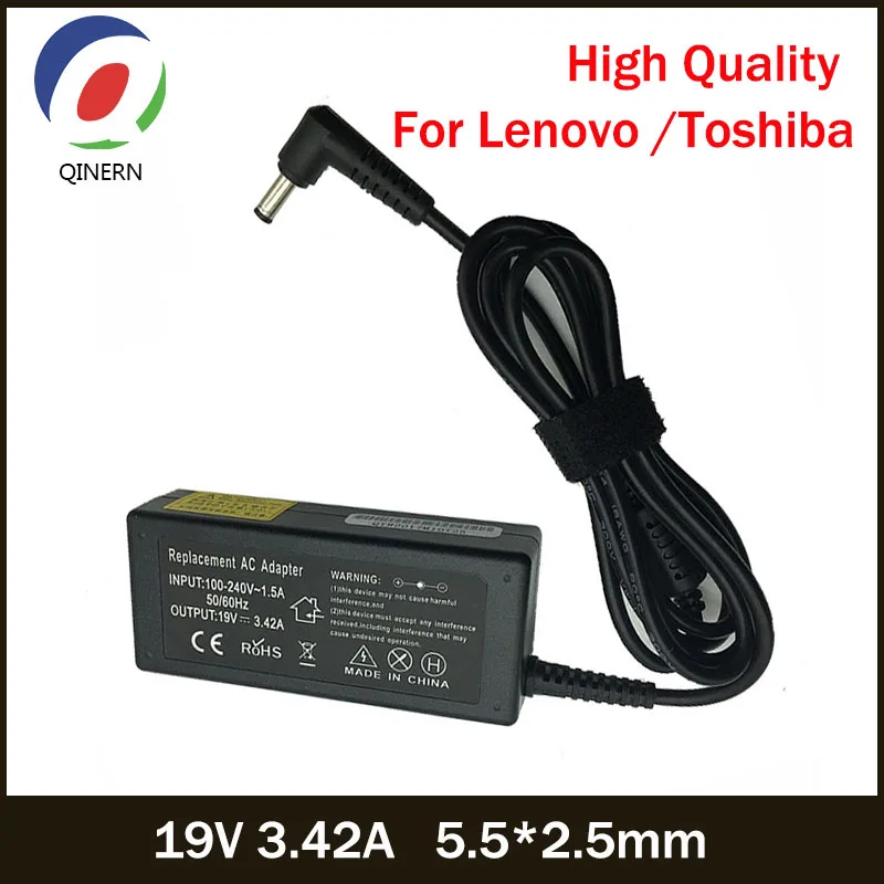 QINERN 19V 3.42A 65W 5 5*2 5mm AC Адаптер зарядного устройства для ноутбука Lenovo Toshiba ASUS A2 A2000 L8400