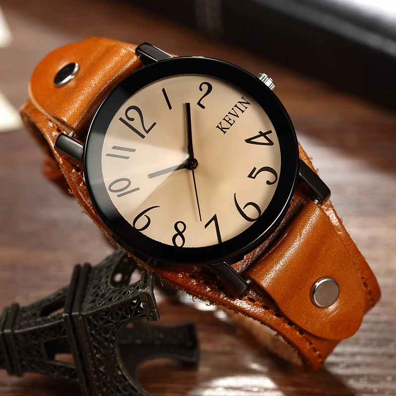 

Unique Fashion Design Mens Watches Steampunk Leather Band Cool Male Big Number Quartz Wrist Watch New Arrived Mens Gifts Relogio
