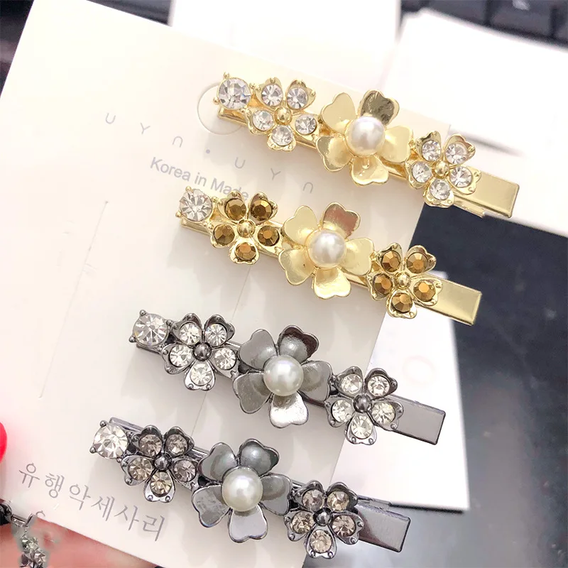 

Fashion Silver Hairpin Hair Women Rhinestone Shape Black Clip Gold Flower