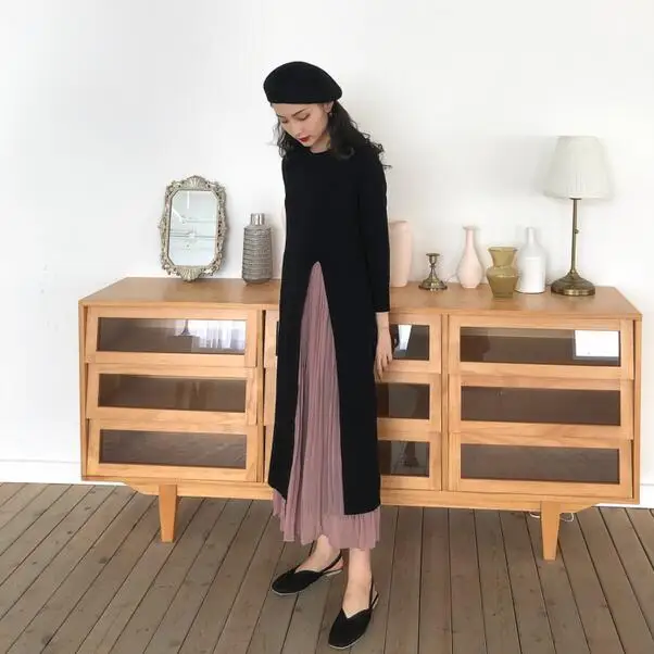 

new autumn winter dress women black ladies vintage vest DC114