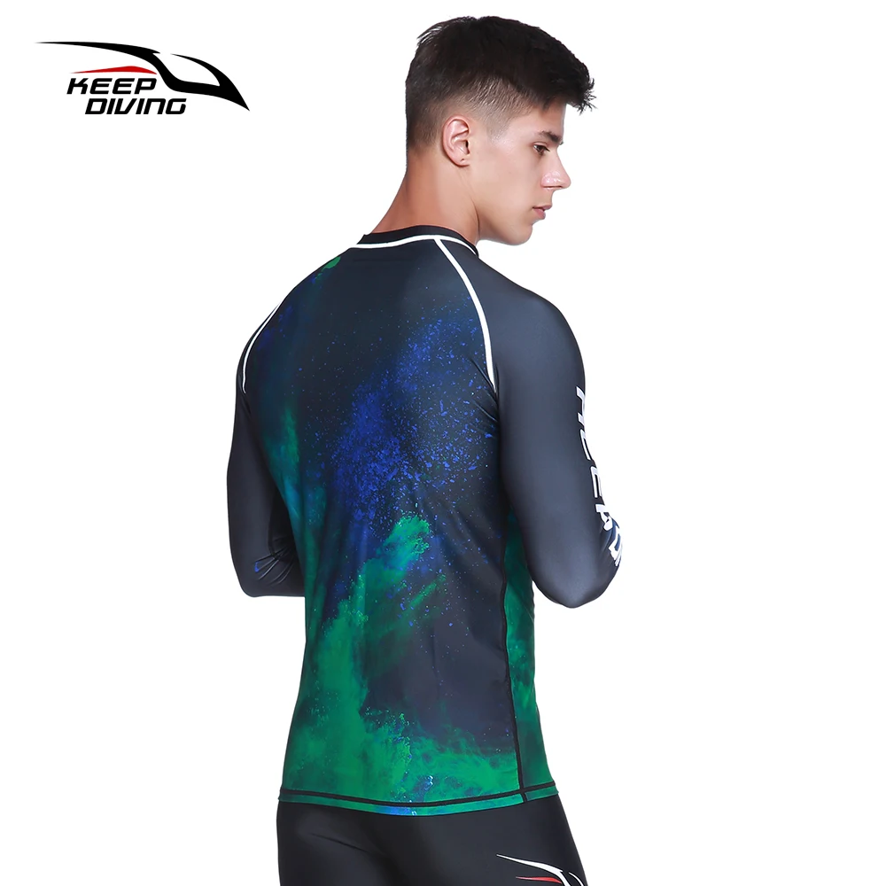 إبقاء الغوص جديد وصول UPF50 + المضادة للأشعة فوق البنفسجية طفح الحرس الرجال سريعة الجافة طويلة الأكمام بذلة واقية من الشمس السباحة بدلة ركوب ال...