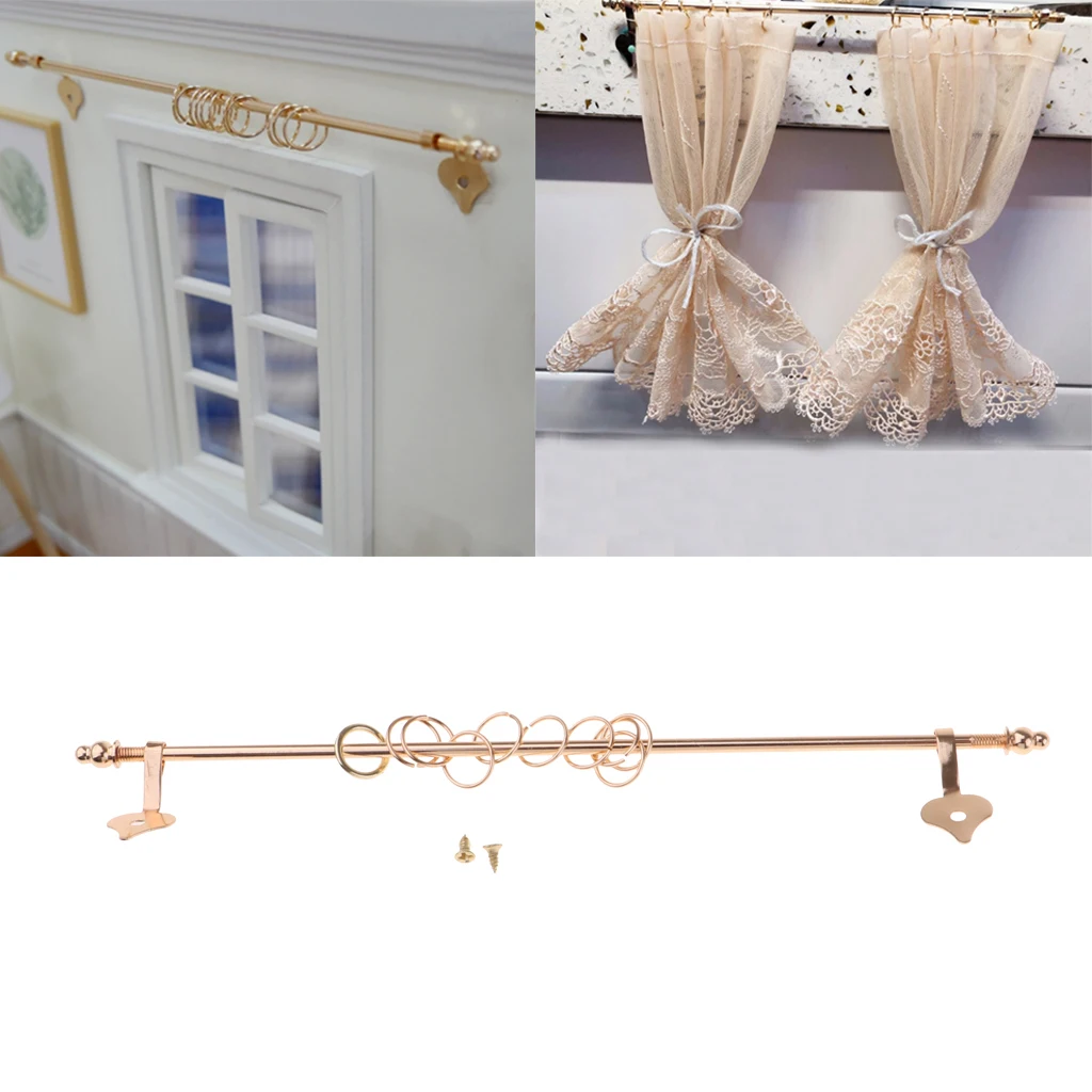 1/12 Dolls House Miniature Metal Curtain Rod Furniture Window Accessories Golden