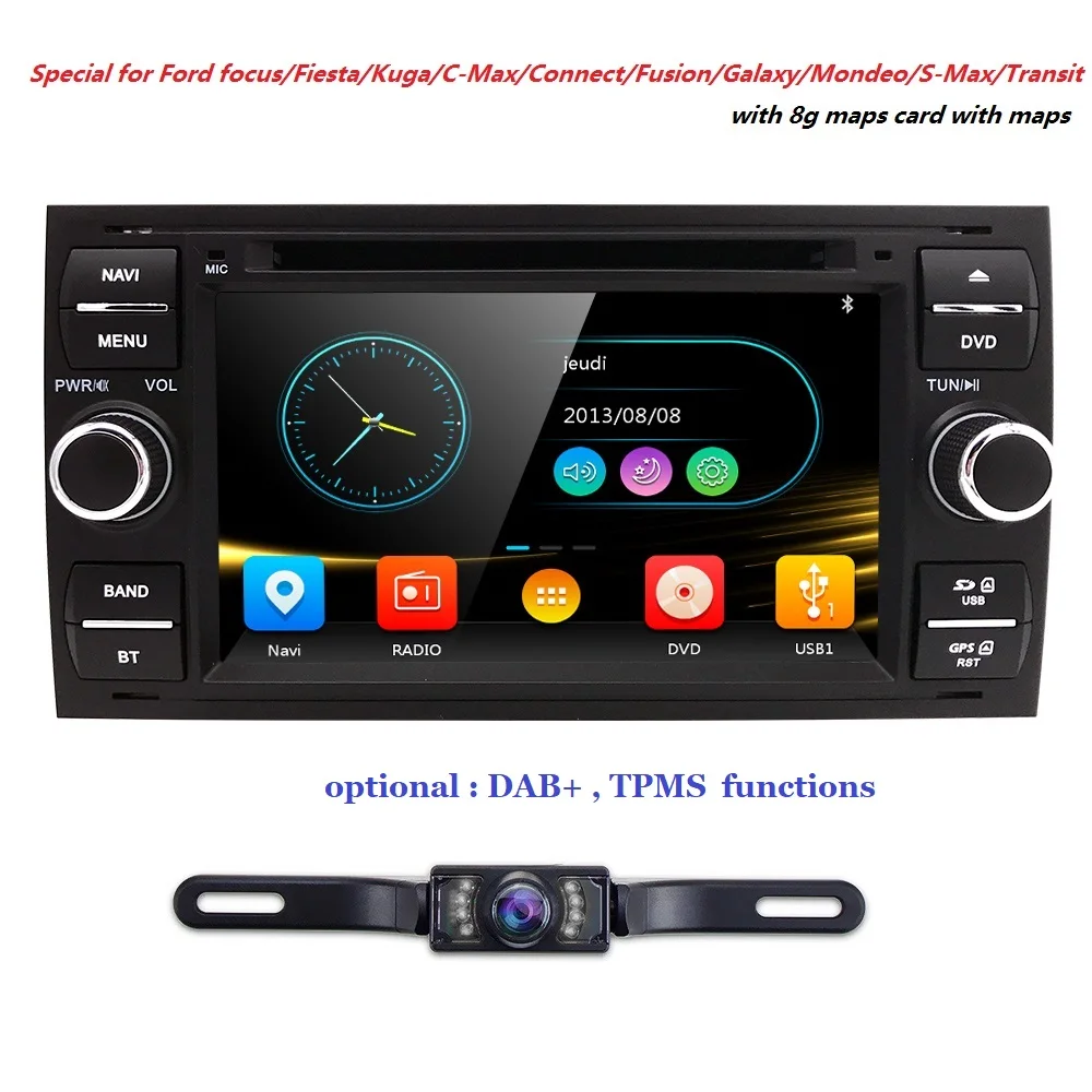 8 &quot2 din автомобильный DVD для Ford/Focus/Mondeo/Transit/C MAX/Fiest TPMS gps навигационное Радио BT 1080 P DAB