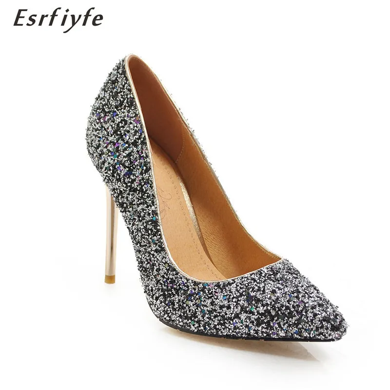 

ESRFIYFE 2019 New Women Pumps Sexy Wedding Shoes Bling High Heels Women Thin Heel Shoes Sequins Gradient Stiletto Ladies Shoes