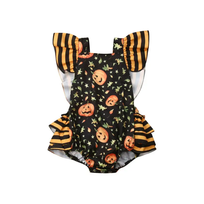 

0-24M Halloween Newborn Infant Baby Girls Clothes Pumpkin Print Romper Ruffles Jumpsuit Outfits