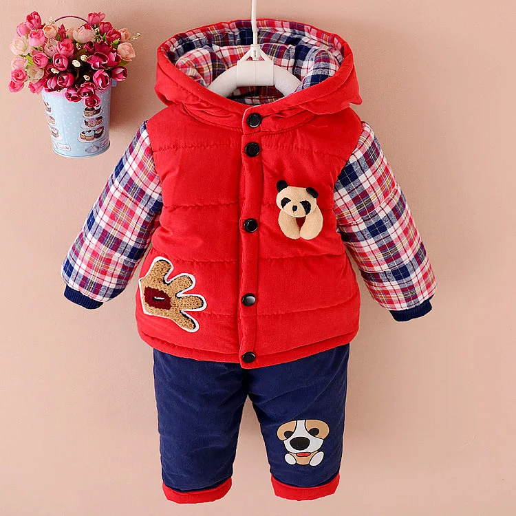 

2018 Baby Winter Clothes Sets Boys And Girls Plus Velvet Thick Clothing 2 Piece Children Cartoon Hooded Clothes Suits 1-3 Years