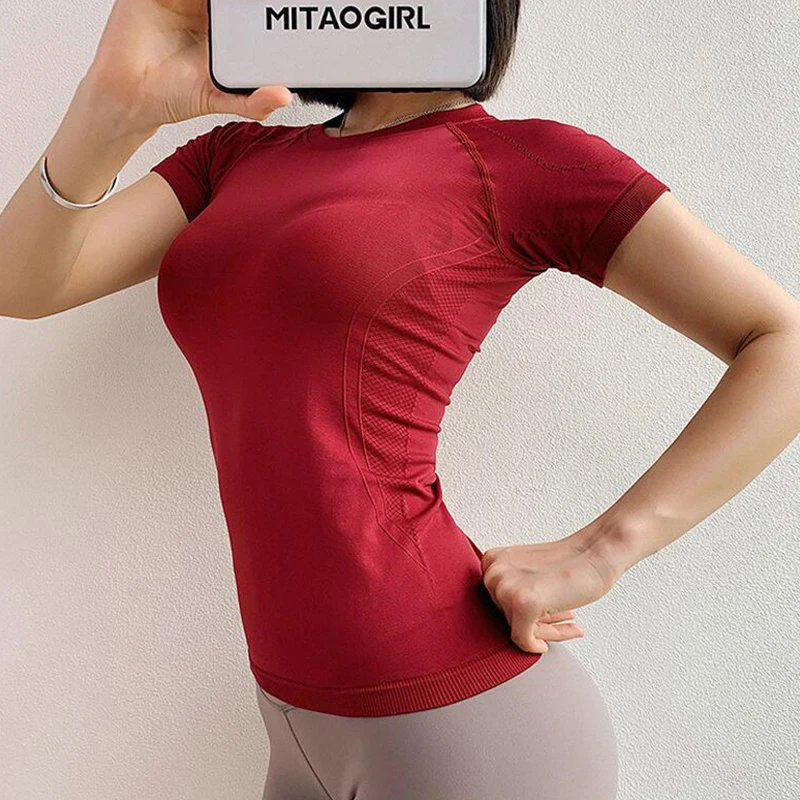 

Women's Sports Wear For Fitness Women Jersey Seamless Short Sleeve Gym Woman Sport Shirt Yoga Top Female Workout Tops T-shirt