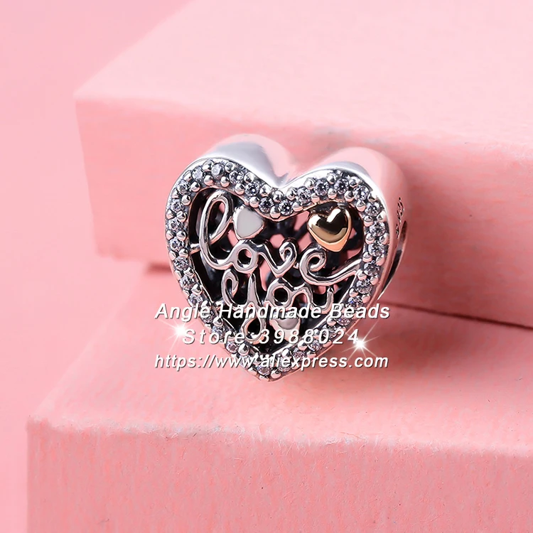

2017 Valentine's Fashion Jewelry S925 Silver Beads Clear CZ Love Script Heart Charms Fit European DIY Bracelets Necklace PW330