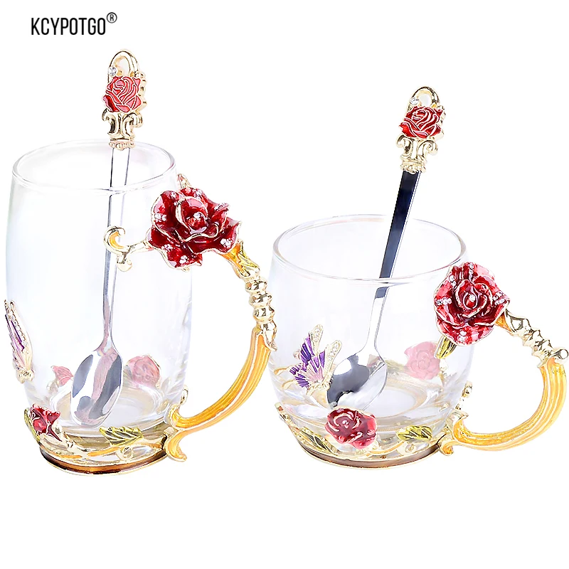 Beauty Red rose And The Best Novelty Enamel Coffee Cup Flower Tea Cups