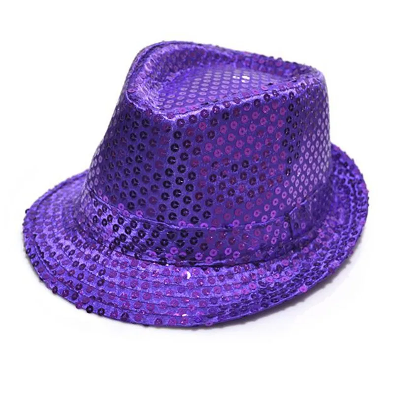 Шляпа с блестками для мальчиков, девочек, мужчин и женщин, перчатки с галстуком-бабочкой для костюмированной вечеринки, кепки для дня рождения, джазовые шляпы, галстуки для танцевального шоу, выступления, карнавала - Цвет: purple hat