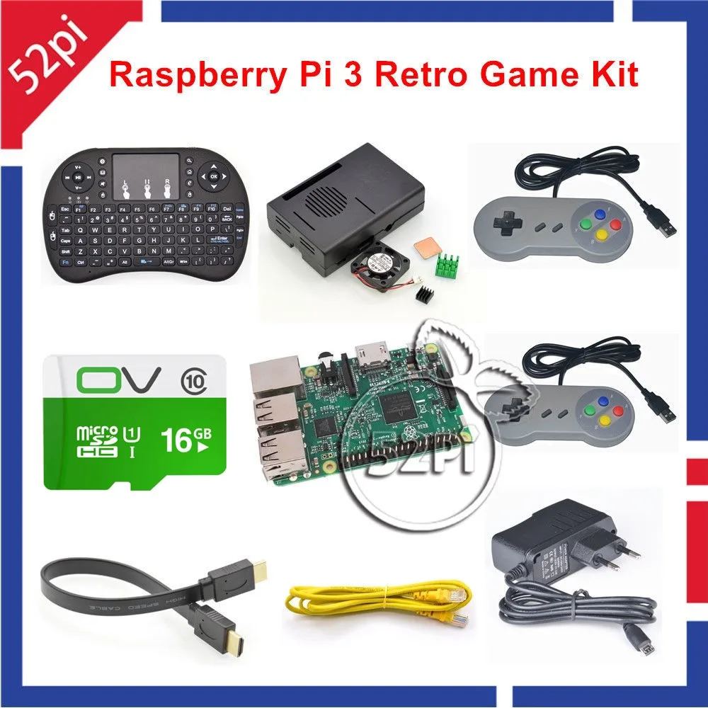 

52Pi 16GB RetroPie Game Console Kit with Raspberry Pi 3 Model B and 2pcs SNES Gamepads Controllers