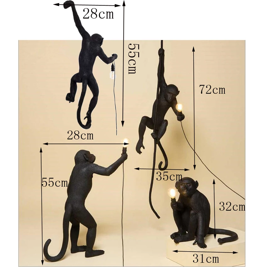 Современный подвесной светильник с обезьяной из смолы, скандинавский подвесной светильник с обезьяной из пеньковой веревки для столовой, бара, кафе, настенного пола, Настольный светильник