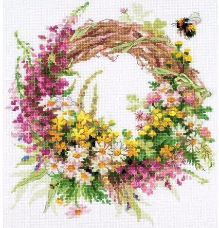CS-1687 Cross Stitch Kit Wreath With Firewood Flower Flowers and Bee riol 1456