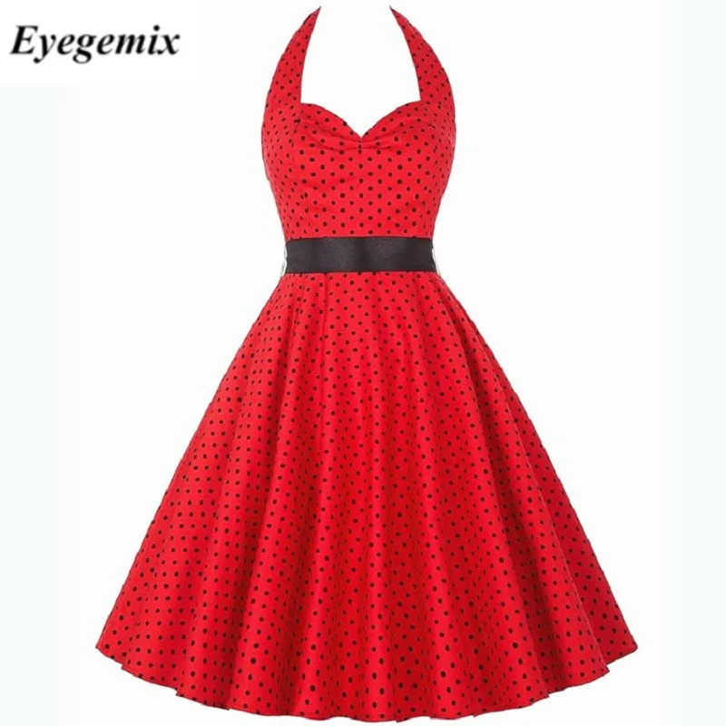 

Summer Womens Dresses 2019 Casual Polka Dot Retro Vintage 50s 60s Robe Rockabilly Swing Pinup Party Dress Big Size Vestidos