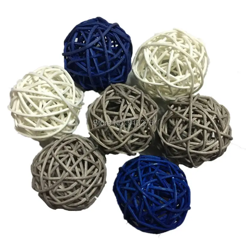 

15PCS Mixed Navy Blue Grey White Wicker Rattan Ball Nautical Themed Party Wedding Birthday Home Festival Decoration