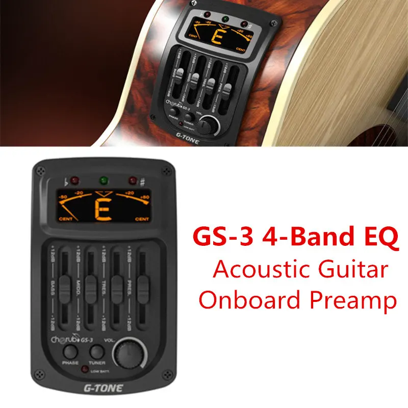 Cherub GS 3 Acoustic 4 Band EQ Equalizer Guitar Preamp Piezo Amplifier with Tuner Phase Function