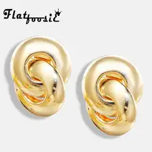 Flatfoosie Шарм двойной круг серьги панк золото Цвет Металл себе Серьги Pendientes Для женщин Модные украшения