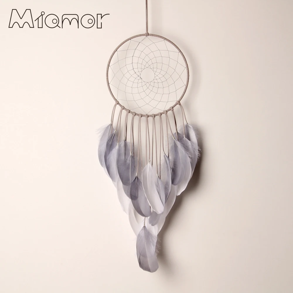 Большой Ловец снов MIAMOR с белыми и серыми перьями декор для детской комнаты