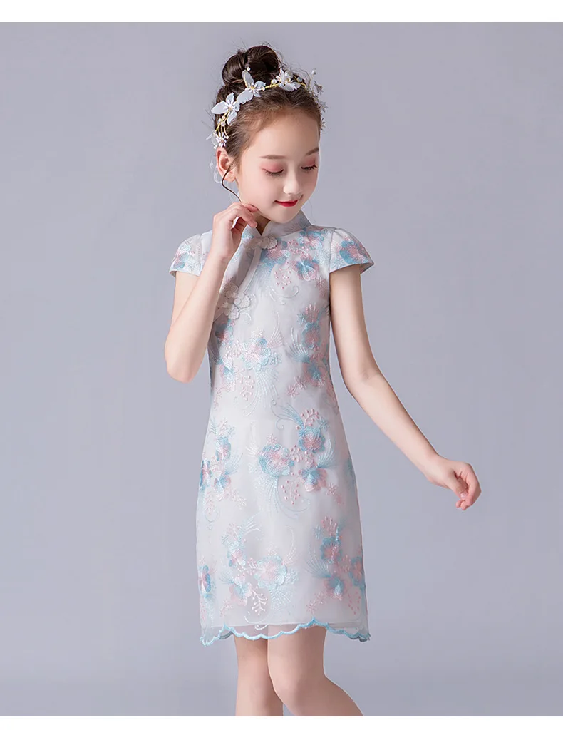 Платье для девочек в китайском стиле с цветочной вышивкой Cheongsam официальная классическая одежда для девочек Bebe Vestido