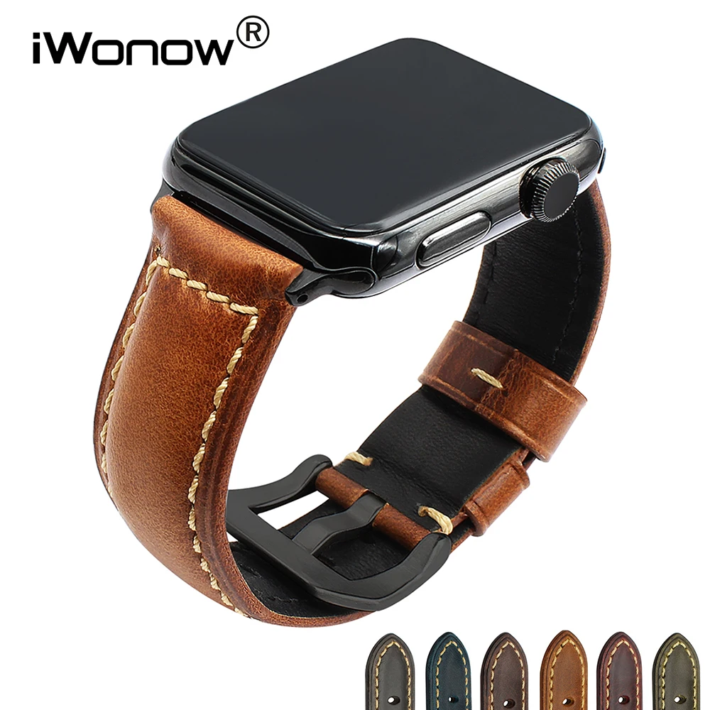 

Italy Genuine Leather Watchband Greased Strap for iWatch Apple Watch 38mm 42mm Series 3 2 1 Band Steel Clasp Belt Wrist Bracelet