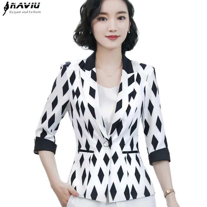 Fashion black white jacket women formal slim temperament