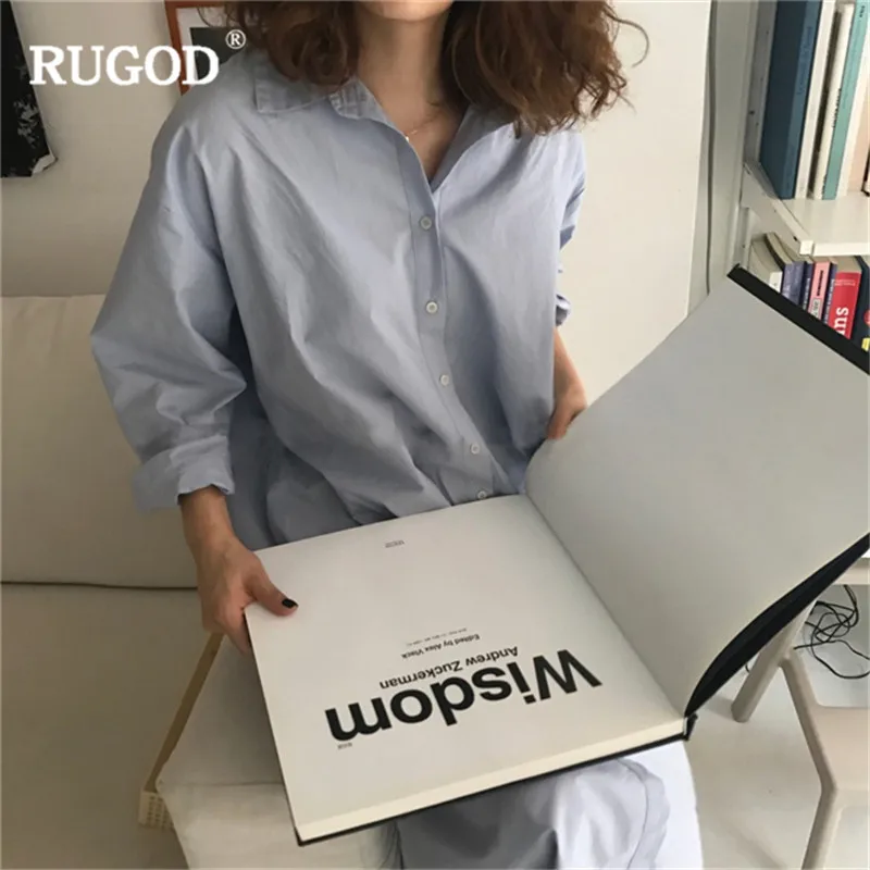 Женское Повседневное платье рубашка RUGOD однотонное длинное офисное в Корейском