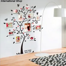 Chic Black Family Photo Frame Tree Butterfly Flower Heart Mural Wall Sticker Living Room Decals Adesivo