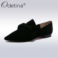 Odetina/новые модные весенние туфли без каблуков с бантом для женщин; повседневная обувь с острым носком; женская простая обувь без шнуровки для отдыха; однотонная обувь на плоской подошве