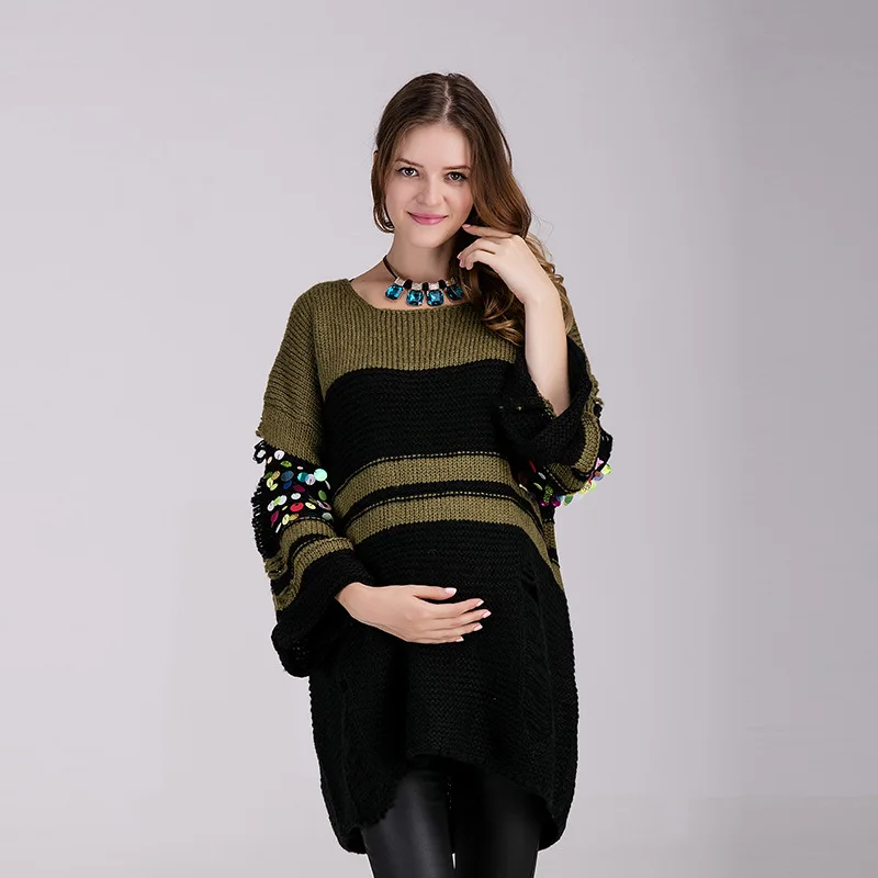 

Fashion Maternity Sweaters Paillette Pullover Pregnant Women Sweater Maternity Clothes Winter Autumn Knitting Pregnancy Top