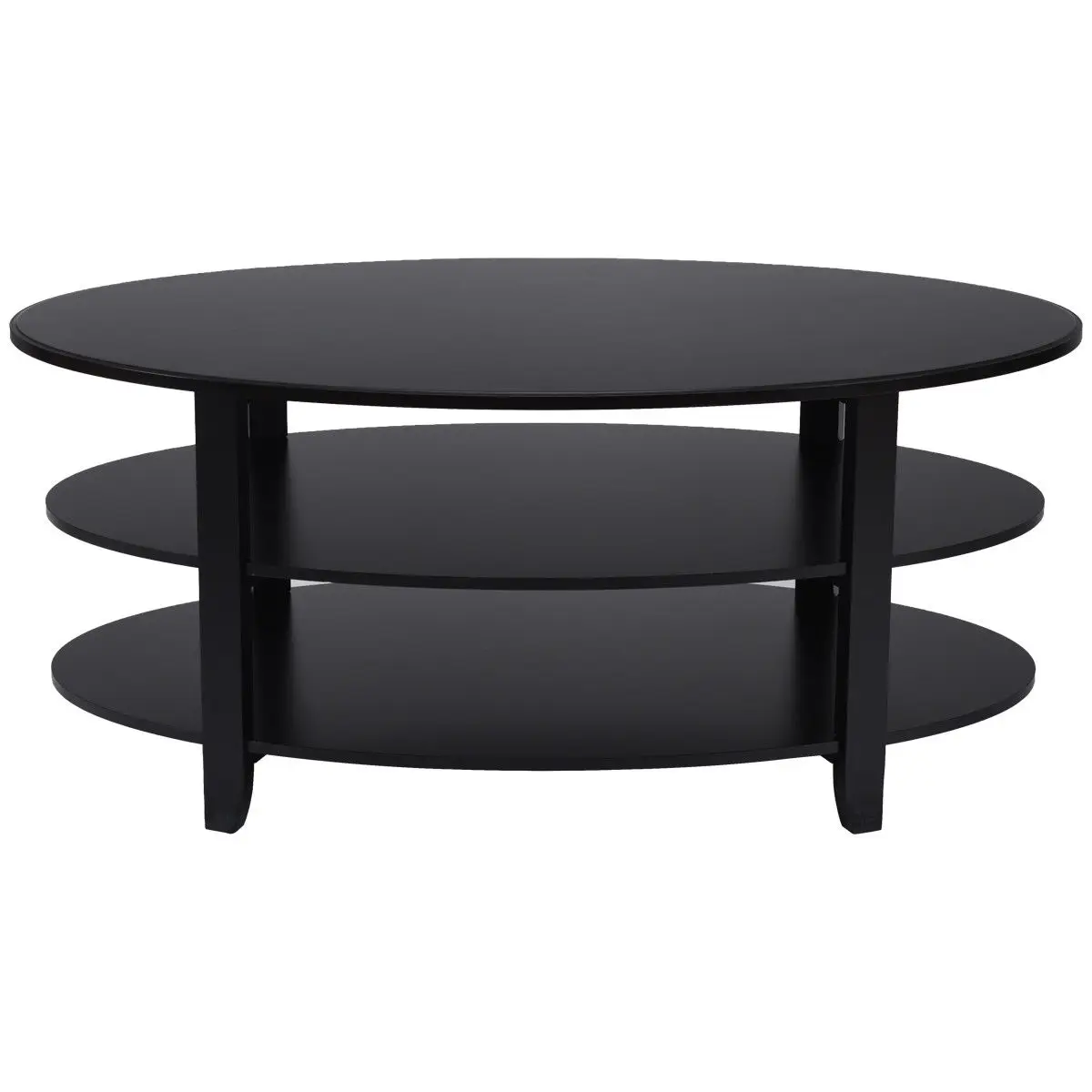 Giantex 3-Tier Wood Oval Coffee Table Modern Accent Cocktail Table with Storage Shelves Home Living Room Furniture HW56633