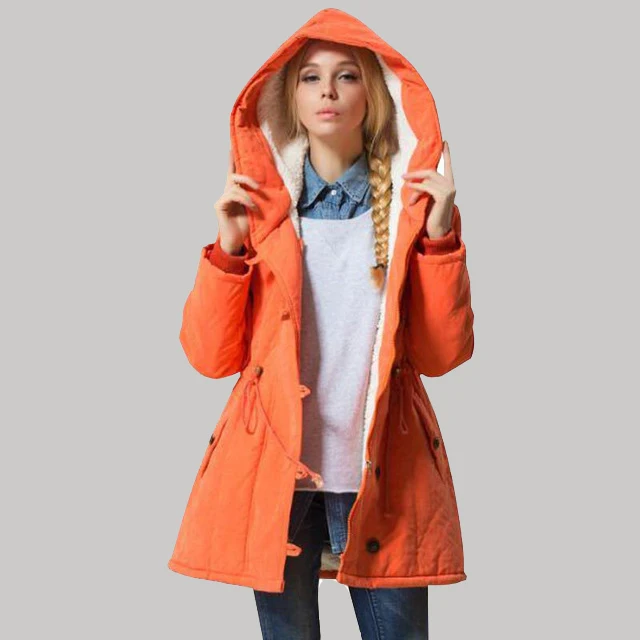 

Fashion Plus Size L/4XL Women Winter Jackets Cotton Padded Female Long Cashmere Coat New Hooded Drawstring Warm Parka JA607