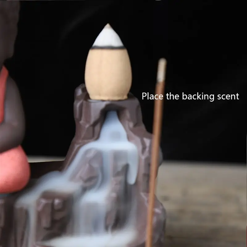 Reflow Ceramic Little Monk Buddha Smoke Backflow Cone Stick Censer Incense Burner Holder Decoration Aromatherapy