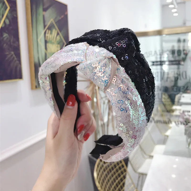 

Colorful Sequin Bow Knot Headbands For Women Korea Hair Accessories Pearl Headband for Girls Crown Flower Hairbands Head Wrap