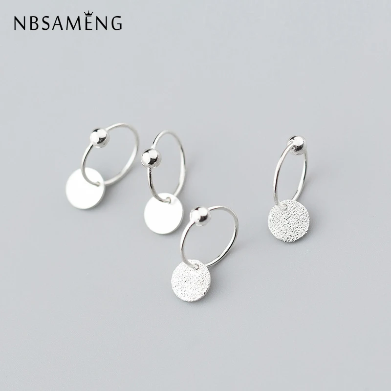 

NBSAMENG 100% 925 Sterling Silver Simple Wafer Charm Stud Earrings for Women Girls Lady Fashion Jewelry Gift Prevent allergy