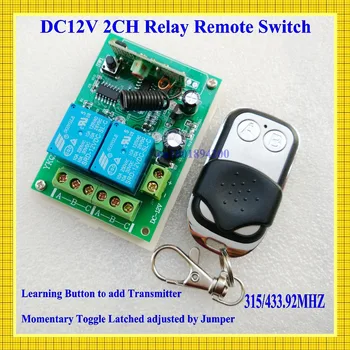 

DC 12V 2 CH RF Wireless Remote Control Switches Transmitter+Receiver Learning Code Momentary Toggle Latched 315/433 MHZ TX RX