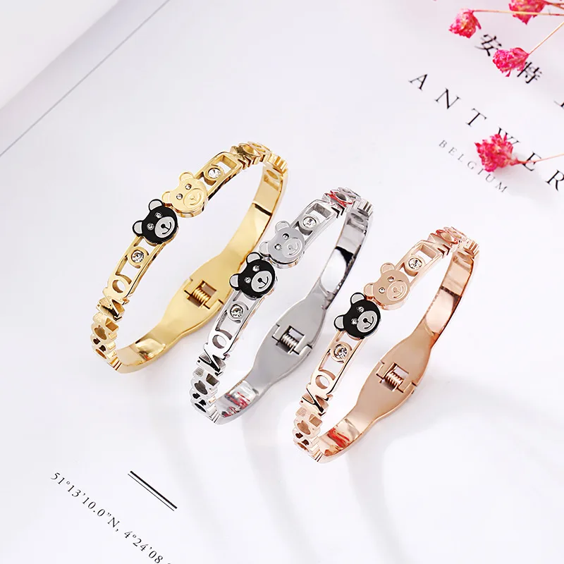 

Fashion jewelry accessories, titanium steel bracelet bear, women's open in furnace of gold bracelets do not fade