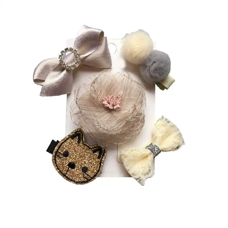5Pcs//Set Bowknot Baby Hair Clips Crown Hairpins Bows Kids Barrettes Headwear