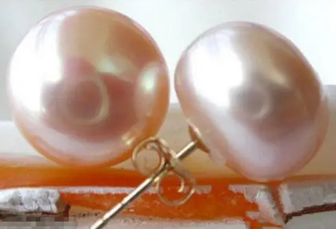 

Hot Pink New Fashion Design Double 8-9mm Pearl Earrings 14KGP Ear Studs