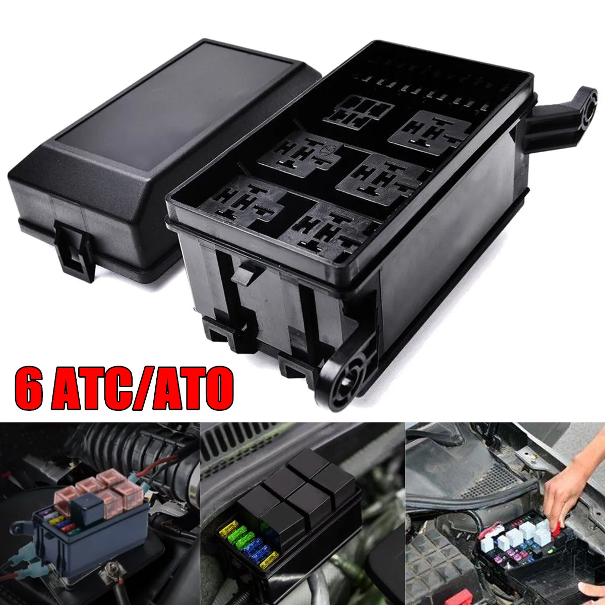 

Auto Car Fuse Relay Holder Box Relay Socket 6 Relay 6 ATC/ATO Fuses Universal