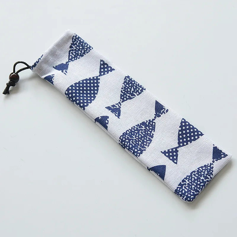 Portable Cutlery Bag Cloth Linen Tableware Knife Forks Spoon Container Fish Striped Print Japan Style Dinnerware Bag For Travel tableware storage bag
