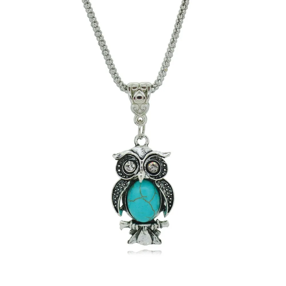 Special Owl Turquoise Necklaces Silver Pendant Accessories for Women Clothing Women s Vintage Style