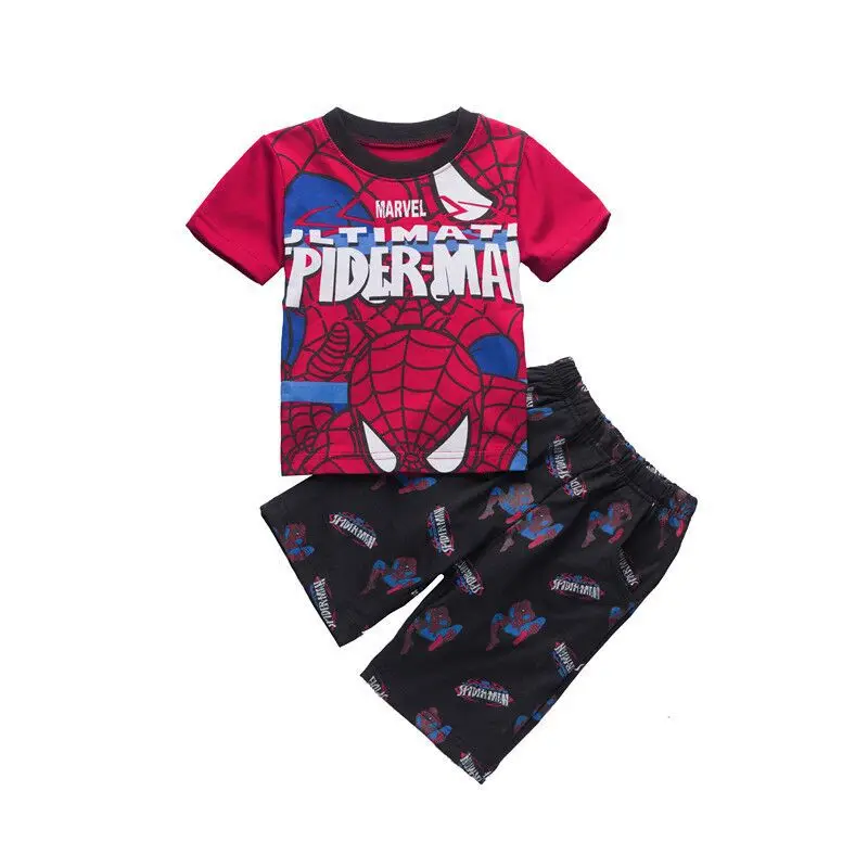 Новые летние пижамы для малышей Детские пижамы с рисунком Бэтмена для мальчиков и девочек, костюм с короткими рукавами+ штаны