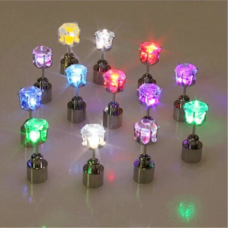 20pairs/lot LED earrings Studs Flashing Blinking Stainless Steel