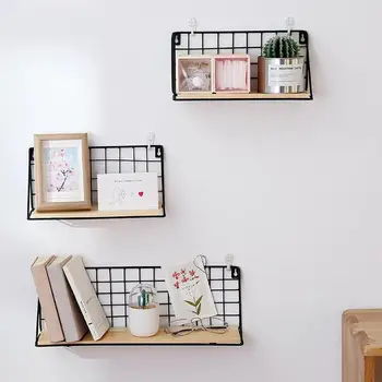 

Grid Hanging Storage Basket Iron Wall Mounted Decoration Innovative Flower Pot Shelf Small Items Display Rack Indoor Pendant