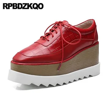 

wedge red oxford square toe pumps creepers handmade high heels harajuku snakeskin women platform shoes fashion 2018 lace up