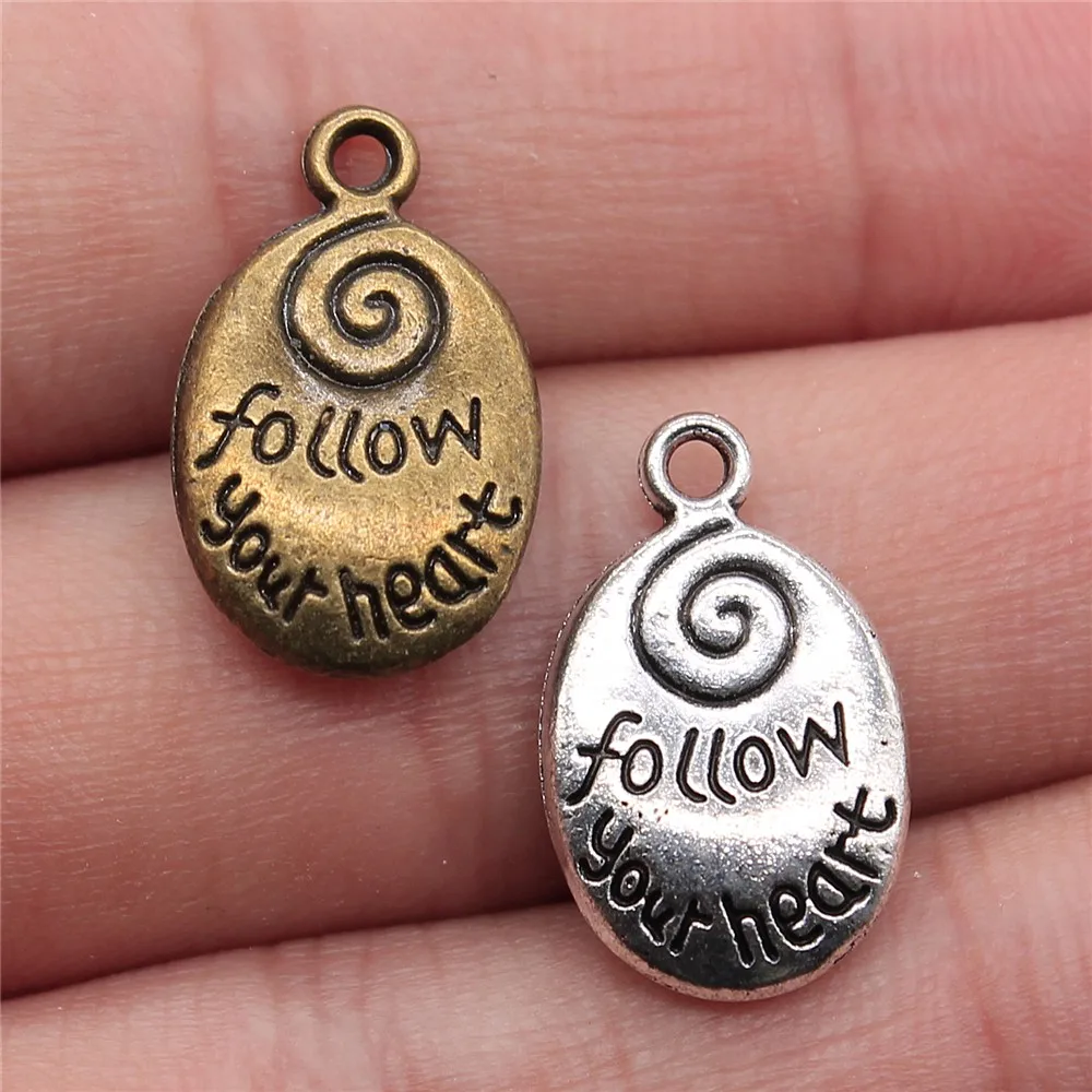 

WYSIWYG 6pcs Follow Your Heart Pendant Charms Jewelry Making Jewelry Finding Antique Silver Antique Bronze Color 20x12mm
