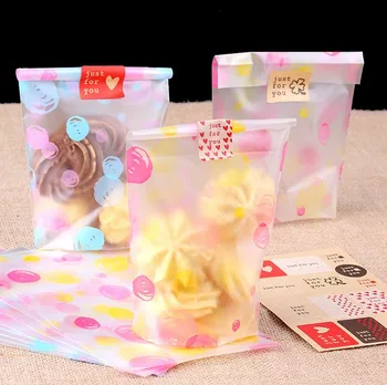 

Free Shipping 200Pcs/Lot Pink/ Blue Bubbles Translucent Matte Plastic Food Bag For Cookies Bisuit